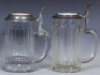 Two glass steins, .5L, pressed, clear, porcelain inlaid lid: Ambrosia Large Beer Sioux Falls Brewing Co., Sioux Falls, South Dakota, base chip; with .5L, pressed, clear, porcelain inlaid lid: Independent Brewing Ass&rsquo;n. Prima, base flake. - 2