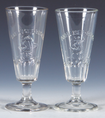 Two Pre-Prohibition embossed beer glasses, 6.5'' to 6.6'' ht., Anheuser-Busch A & Eagle, Anheuser-Busch A & Eagle, excellent condition.