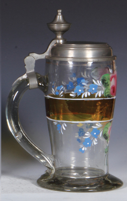 Glass stein, 1.0L, blown, clear, mid. 1800s, hand-painted, pewter lid, lid dated 1853, very good condition. - 3