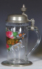 Glass stein, 1.0L, blown, clear, mid. 1800s, hand-painted, pewter lid and base ring, lid dated 1837, very good condition. - 2