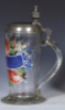Glass stein, 1.0L, blown, clear, mid. 1800s, hand-painted, pewter lid, very good condition. - 2