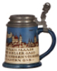 Three Mettlach steins, .5L, etched, 2002, relief pewter lid, hairline on inside at bottom; .5L, etched, 2006, old replaced pewter lid, body mint; .5L, 1655, music box base [without music box], original pewter lid, mint.&nbsp;&nbsp; - 2