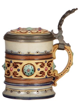 Mettlach stein, .25L, 1084, mosaic, inlaid lid, mint. - 2