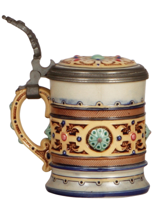 Mettlach stein, .25L, 1084, mosaic, inlaid lid, mint. - 3