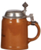 Mettlach stein, .5L, 1526, PUG,&nbsp;Kaiserin Auguste&nbsp;Victoria, pewter lid, repaired pewter strap, body mint. - 2
