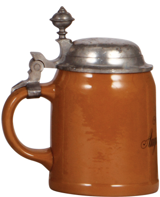 Mettlach stein, .5L, 1526, PUG, Kaiserin Auguste Victoria, pewter lid, repaired pewter strap, body mint. - 3