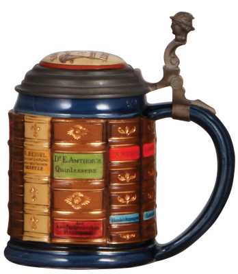 Mettlach stein, .5L, 2001K, decorated relief, Banking Book Stein, inlaid lid for Law Book Stein, mint. - 2