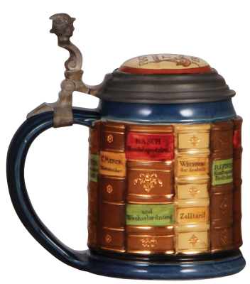 Mettlach stein, .5L, 2001K, decorated relief, Banking Book Stein, inlaid lid for Law Book Stein, mint. - 3