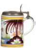 Faience stein, 8.6" ht., early 1800s, Hannoversch-M&uuml;ndener Walzenkrug, pewter lid, two tight 1" hairlines. - 2