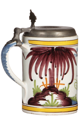 Faience stein, 8.6" ht., early 1800s, Hannoversch-Mündener Walzenkrug, pewter lid, two tight 1" hairlines. - 3