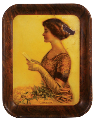 E. Porter Brewing Co. advertising tray, 10.4'' x 13.3'', Congratulations, 1913 American Art Works Coshocton, O., large chip on hair, used condition.