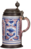 Faience stein, 9.8" ht., Walzenkrug, late 1700s, pewter lid, footring & vertical handle strap, lid inscription: 1786, pewter looks worn, body good condition. - 2