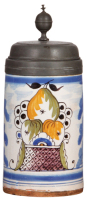 Faience stein, 10.0" ht., late 1700s, Bayreuther Walzenkrug, pewter lid with inscription 1810, tight line across base.&nbsp;&nbsp; &nbsp;&nbsp;&nbsp; &nbsp;