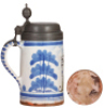 Faience stein, 10.0" ht., late 1700s, Bayreuther Walzenkrug, pewter lid with inscription 1810, tight line across base.&nbsp;&nbsp; &nbsp;&nbsp;&nbsp; &nbsp; - 3