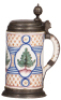 Faience stein, 8.8" ht., late 1700s, Walzenkrug, pewter lid with&nbsp;inscription 1811, pewter footring & vertical strap, line on handle, three small chips in rear. - 2