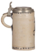 Stoneware stein, 7.8" ht., late 1700s, Westerw&auml;lder Walzenkrug,&nbsp;incised, blue salt glaze, horse, pewter lid,&nbsp;two 1" upper rim chips covered by lid. - 3