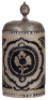 Stoneware stein, 8.1" ht., late 1700s, Westerw&auml;lder Walzenkrug,&nbsp;incised, blue salt glaze, pewter lid, pewter touch mark, lid repaired and is rough, body good condition.