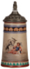 Stoneware stein, .5L, hand-painted, by Saltzer, pewter lid, cracks have been glued, looks fairly good.&nbsp;&nbsp; &nbsp;