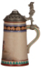 Stoneware stein, .5L, hand-painted, by Saltzer, pewter lid, cracks have been glued, looks fairly good.&nbsp;&nbsp; &nbsp; - 2