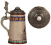 Stoneware stein, .5L, hand-painted, by Saltzer, pewter lid, cracks have been glued, looks fairly good.&nbsp;&nbsp; &nbsp; - 3