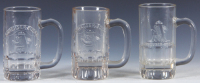 Three Pre-Prohibition embossed beer glass mugs, 5.1'' to 5.4'' ht., two are Anheuser-Busch A & Eagle, one is&nbsp;A & Eagle, one has chips in center of glass, otherwise excellent condition.