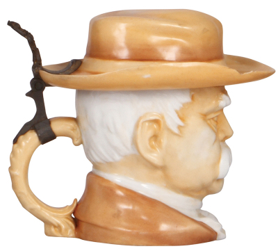 Character stein, .5L, porcelain, marked Musterschutz, by Schierholz, Bismarck in Retirement, small chip on rim of hat and small chip on upper rim of the body. - 3