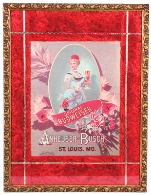 Anheuser-Busch lithograph on paper, framed 25.5" x 19.5", Original Budweiser, marked: The Henderson Achert Krebs Co. Lith., Cincinnati, O., velvet matting, very good condition.