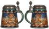 Two Mettlach steins, .5L, 2024, & .5L, 2531, etched, inlaid lids, both mint. - 2