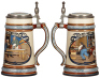 Two Mettlach steins, .5L, 2632, etched, inlaid lid, mint; with,&nbsp;.5L, 1972, etched, inlaid lid, mint. - 2