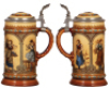 Two Mettlach steins, .5L, 2632, etched, inlaid lid, mint; with,&nbsp;.5L, 1972, etched, inlaid lid, mint. - 3
