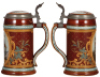 Two Mettlach steins, .5L, 1998, etched, inlaid lid, mint; with,&nbsp;.5L, 2282, etched, inlaid lid, mint. - 2