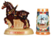 Two Anheuser-Busch items, bottle, 9.0'' ht., marked Ceramarte,&nbsp;Clydesdale, mint; with, stein, .5L, marked: Western Germany, Bevo Mill,&nbsp;St. Louis, MO, excellent condition.