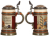 Two Mettlach steins, .5L, 2005, etched, signed H.D., inlaid lid, mint; with, .5L, 2051, etched, inlaid lid, mint. - 2