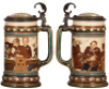 Two Mettlach steins, .5L, 2005, etched, signed H.D., inlaid lid, mint; with, .5L, 2051, etched, inlaid lid, mint. - 3