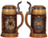 Two Mettlach steins, .5L, 2033, decorated relief, inlaid lid, mint; with, .5L, 2276, decorated relief, N&uuml;rnberg Goose Boy, inlaid lid, mint.&nbsp;&nbsp; &nbsp;&nbsp;&nbsp; &nbsp;&nbsp;&nbsp; &nbsp; &nbsp;&nbsp; &nbsp;&nbsp;&nbsp; &nbsp;&nbsp;&nbsp; &nbsp;&nbsp;&nbsp; &nbsp;&nbsp;&nbsp; &nbsp;&nbsp;&nbsp; &nbsp; - 3