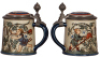 Two Mettlach steins, .25L, 1725, etched, by C. Warth, inlaid lid, mint; with .25L, 2052, etched, inlaid lid, mint. - 3