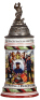Regimental stein, .5L, 10.8" ht., porcelain, 7. Comp., Inft. Regt. Nr. 121, Ludwigsburg, 1904 - 1906, two side scenes, roster, W&uuml;rttemberg thumblift, named to: Hornist H&auml;gele, slight wear to roster & lower red band.
