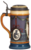Three Mettlach steins, 1.0L, 2937, & 1.0L, 2938, & 1.0L, 2939, etched, by Quidenus, inlaid lids, all&nbsp;mint. - 3