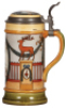 Three Mettlach steins, 1.0L, 2937, & 1.0L, 2938, & 1.0L, 2939, etched, by Quidenus, inlaid lids, all&nbsp;mint. - 4