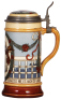 Three Mettlach steins, 1.0L, 2937, & 1.0L, 2938, & 1.0L, 2939, etched, by Quidenus, inlaid lids, all&nbsp;mint. - 6