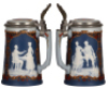 Two Mettlach steins, .5L, 2714 & .3L 2530, cameo, by Stahl, inlaid lids, both mint. - 2