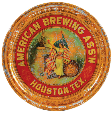 American Brewing Association, Houston, TX, 12.9” dia., marked Kaufmann & Strauss Co., N.Y., Dixie Pale, lithograph flaking.