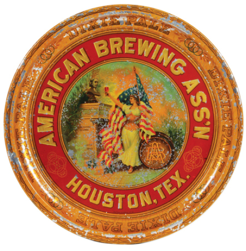 American Brewing Association, Houston, TX, 12.9&rdquo; dia., marked Kaufmann & Strauss Co., N.Y., Dixie Pale, lithograph flaking.