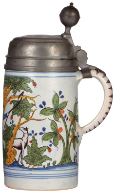 Faience stein, 11.2'' ht., late 1700s, Thüringen Walzenkrug, pewter lid dated 1798, very good condition. - 2