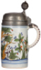 Faience stein, 11.2'' ht., late 1700s, Th&uuml;ringen Walzenkrug, pewter lid dated 1798, very good condition. - 2