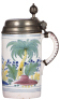 Faience stein, 9.8'' ht., mid 1700s, Th&uuml;ringen Walzenkrug, pewter lid dated 1754, pewter tear, body very good condition. - 2