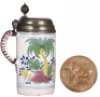 Faience stein, 9.8'' ht., mid 1700s, Th&uuml;ringen Walzenkrug, pewter lid dated 1754, pewter tear, body very good condition. - 3