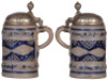 Stoneware stein, 8.5'' ht., mid 1700s, Westerw&Scaron;lder Walzenkrug, incised & applied relief, blue saltglaze, pewter lid, good old pewter tear repair, body good condition. - 2