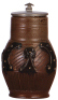 Stoneware stein, 7.0'' ht., mid 1800s, Muskauer Birnkrug, brown saltglazes, pewter lid, glaze flakes.