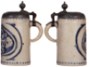 Stoneware stein, 9.8'' ht., late 1700s, Westerw&Scaron;lder Walzenkrug, incised, blue saltglaze, pewter lid, good repair of pewter strap & tear, body good condition. - 2